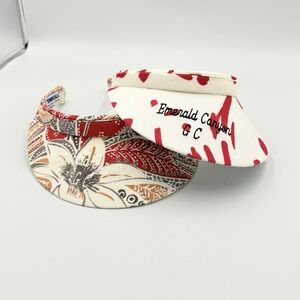 Vtg 1980s Ladies Women's Golf Course Visor Set 2 Emerald Golf course Parker Az